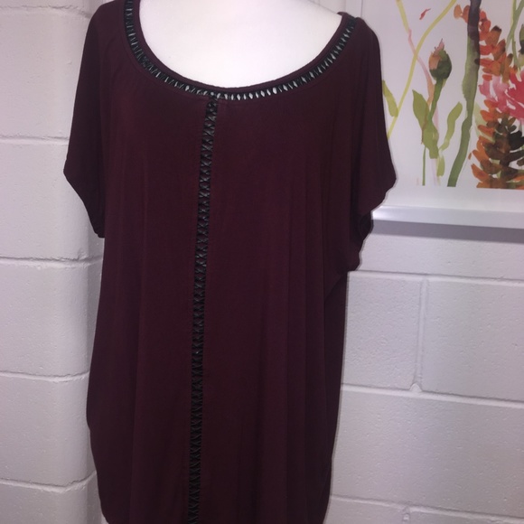 Michelstudio Tops - Michael Studio Women's Shirt, Size 2X, Colour: Bordeaux Red.